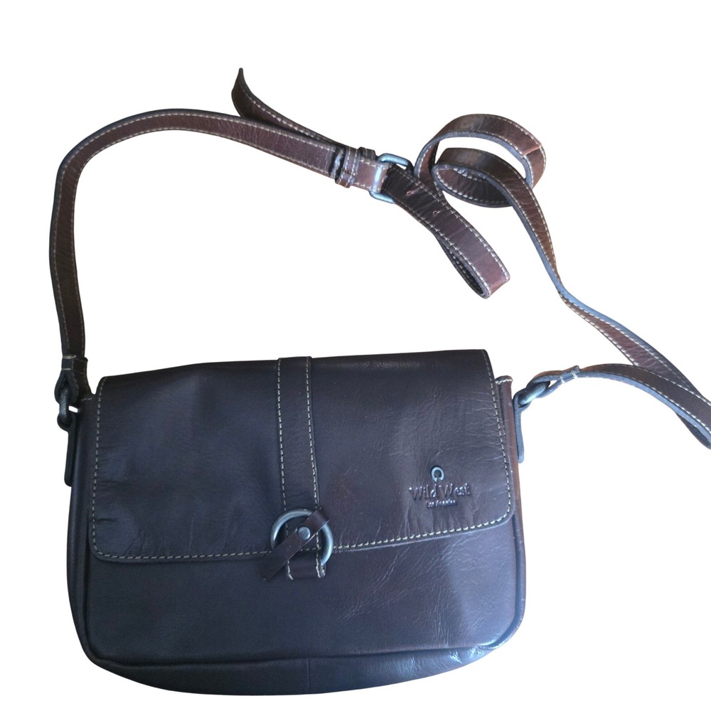 Wild West Los Angeles Vintage Y2K Brown Leather Crossbody Bag Plaid Lining